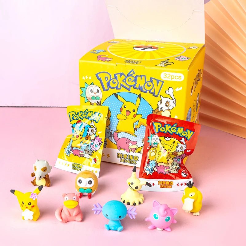 Pokemon Anime Hello Kitty Crayon Pikachu Figure Diy Cartoon Pencil Eraser 32pcs/Set Stationery Kids Gift - Lusy Store LLC
