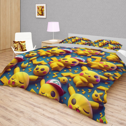 Pokemon Bedding 3D Cute and Funny Pikachu Bed Linen For Bedroom - Bedding Set & Quilt Set - Lusy Store LLC