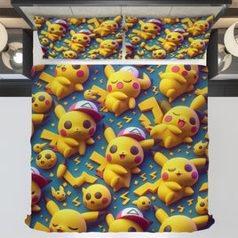 Pokemon Bedding 3D Cute and Funny Pikachu Bed Linen For Bedroom - Bedding Set & Quilt Set - Lusy Store LLC