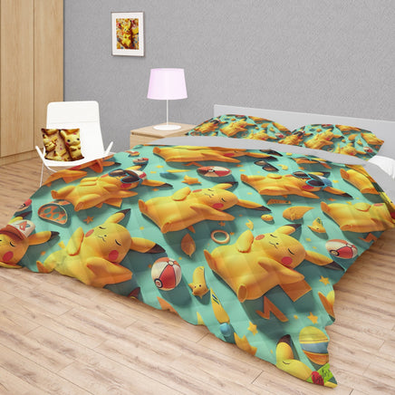 Pokemon Bedding 3D Cute Pikachu Cool Bed Linen For Bedroom - Bedding Set & Quilt Set - Lusy Store LLC