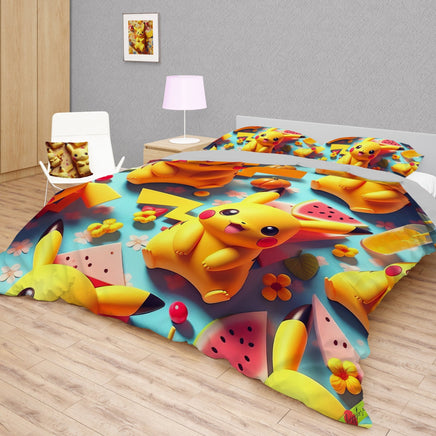Pokemon Bedding 3D Cute Pikachu Cool Bed Linen For Bedroom - Bedding Set & Quilt Set - Lusy Store LLC