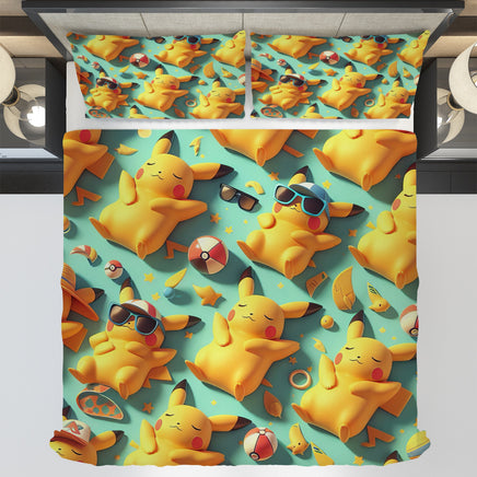 Pokemon Bedding 3D Cute Pikachu Cool Bed Linen For Bedroom - Bedding Set & Quilt Set - Lusy Store LLC