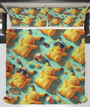 Pokemon Bedding 3D Cute Pikachu Cool Bed Linen For Bedroom - Bedding Set & Quilt Set - Lusy Store LLC