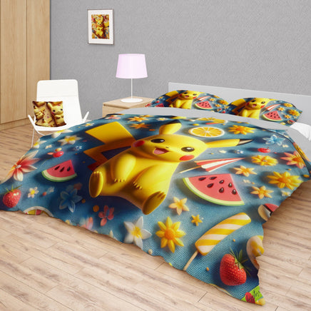 Pokemon Bedding 3D Cute Pikachu Cool Summer Bed Linen For Bedroom - Bedding Set & Quilt Set - Lusy Store LLC