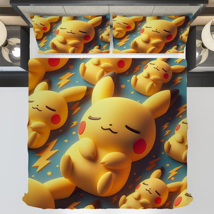 Pokemon Bedding 3D Cute Pikachu Sleep Bed Linen For Bedroom - Bedding Set & Quilt Set - Lusy Store LLC