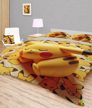 Pokemon Bedding 3D Cute Pikachu Sleep Bed Linen For Bedroom - Bedding Set & Quilt Set - Lusy Store LLC