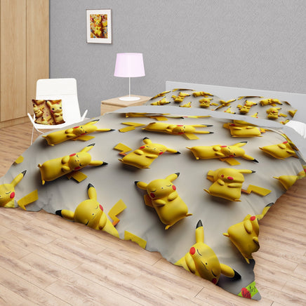 Pokemon Bedding 3D Cute Pikachu Sleep Bed Linen For Bedroom - Bedding Set & Quilt Set - Lusy Store LLC