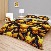 Pokemon Bedding 3D Cute Pikachu Sleep Black Bed Linen For Bedroom - Bedding Set & Quilt Set - Lusy Store LLC