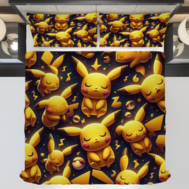 Pokemon Bedding 3D Cute Pikachu Sleep Black Bed Linen For Bedroom - Bedding Set & Quilt Set - Lusy Store LLC