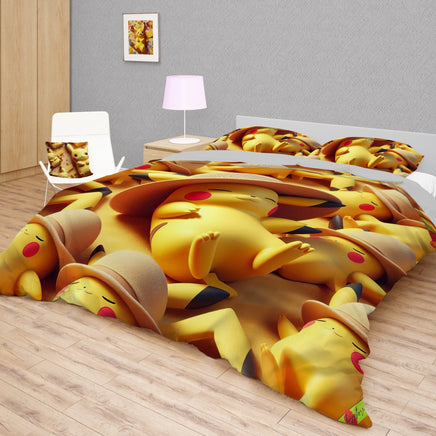 Pokemon Bedding 3D Cute Pikachu Sleep Summer Bed Linen For Bedroom - Bedding Set & Quilt Set - Lusy Store LLC
