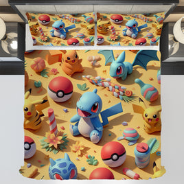 Pokemon Bedding 3D Cute Pikachu Squirtle Summer Bed Linen For Bedroom - Bedding Set & Quilt Set - Lusy Store LLC
