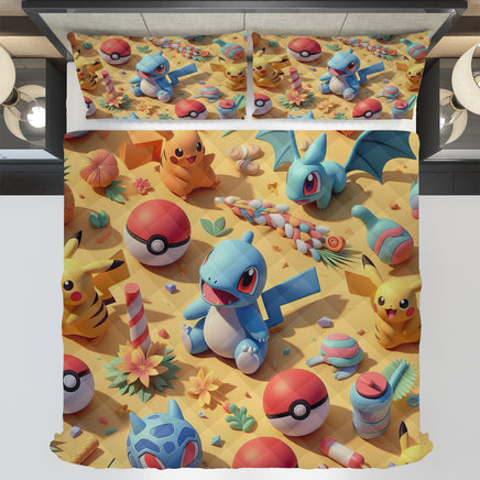 Pokemon Bedding 3D Cute Pikachu Squirtle Summer Bed Linen For Bedroom - Bedding Set & Quilt Set - Lusy Store LLC