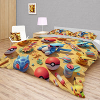 Pokemon Bedding 3D Cute Pikachu Squirtle Summer Bed Linen For Bedroom - Bedding Set & Quilt Set - Lusy Store LLC