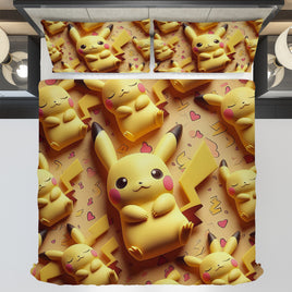 Pokemon Bedding 3D Cute Pikachu Summer Bed Linen For Bedroom - Bedding Set & Quilt Set - Lusy Store LLC