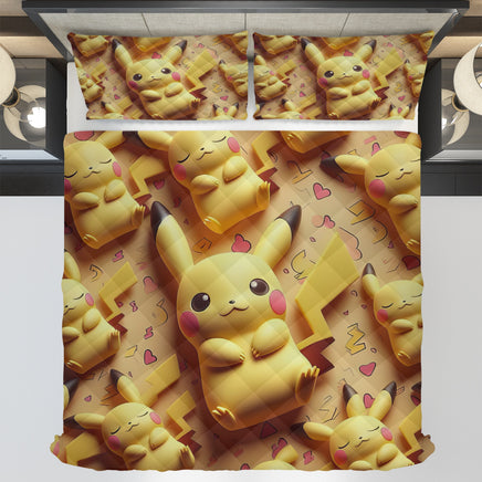 Pokemon Bedding 3D Cute Pikachu Summer Bed Linen For Bedroom - Bedding Set & Quilt Set - Lusy Store LLC