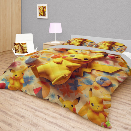 Pokemon Bedding 3D Cute Pikachu Summer Bed Linen For Bedroom - Bedding Set & Quilt Set - Lusy Store LLC