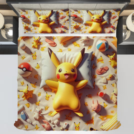 Pokemon Bedding 3D Cute Pikachu Summer Bed Linen For Bedroom - Bedding Set & Quilt Set - Lusy Store LLC