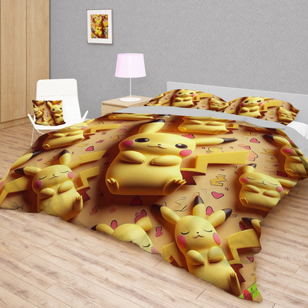 Pokemon Bedding 3D Cute Pikachu Summer Bed Linen For Bedroom - Bedding Set & Quilt Set - Lusy Store LLC