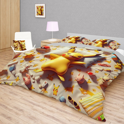 Pokemon Bedding 3D Cute Pikachu Summer Bed Linen For Bedroom - Bedding Set & Quilt Set - Lusy Store LLC