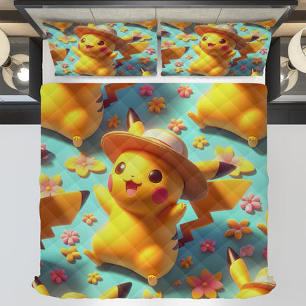 Pokemon Bedding 3D Cute Summer Pikachu Bed Linen For Bedroom - Bedding Set & Quilt Set - Lusy Store LLC