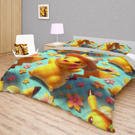 Pokemon Bedding 3D Cute Summer Pikachu Bed Linen For Bedroom - Bedding Set & Quilt Set - Lusy Store LLC