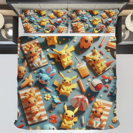 Pokemon Bedding 3D Funny Pikachu Bed Linen For Bedroom - Bedding Set & Quilt Set - Lusy Store LLC