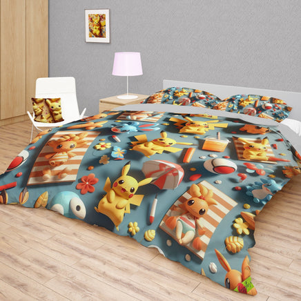 Pokemon Bedding 3D Funny Pikachu Bed Linen For Bedroom - Bedding Set & Quilt Set - Lusy Store LLC