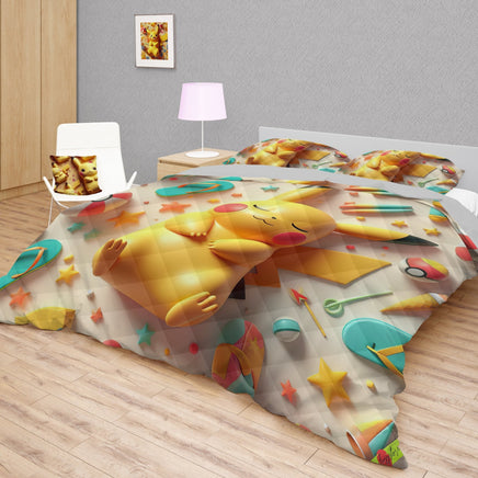 Pokemon Bedding 3D Pikachu Cute Sleep Bed Linen For Bedroom - Bedding Set & Quilt Set - Lusy Store LLC