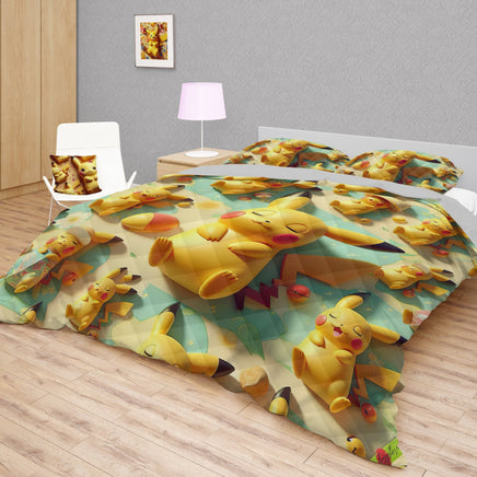 Pokemon Bedding 3D Pikachu Cute Sleep Bed Linen For Bedroom - Bedding Set & Quilt Set - Lusy Store LLC