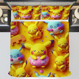 Pokemon Bedding 3D Pikachu Cute Sleep Bed Linen For Bedroom - Bedding Set & Quilt Set - Lusy Store LLC