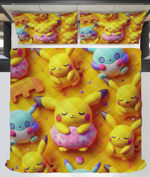 Pokemon Bedding 3D Pikachu Cute Sleep Bed Linen For Bedroom - Bedding Set & Quilt Set - Lusy Store LLC