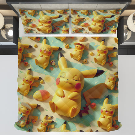 Pokemon Bedding 3D Pikachu Cute Sleep Bed Linen For Bedroom - Bedding Set & Quilt Set - Lusy Store LLC