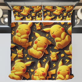 Pokemon Bedding 3D Pikachu Cute Sleep Black Bed Linen For Bedroom - Bedding Set & Quilt Set - Lusy Store LLC