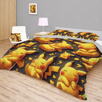 Pokemon Bedding 3D Pikachu Cute Sleep Black Bed Linen For Bedroom - Bedding Set & Quilt Set - Lusy Store LLC