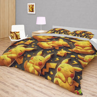 Pokemon Bedding 3D Pikachu Cute Sleep Black Bed Linen For Bedroom - Bedding Set & Quilt Set - Lusy Store LLC