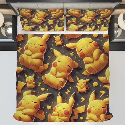 Pokemon Bedding 3D Pikachu Cute Sleep Black Bed Linen For Bedroom - Bedding Set & Quilt Set - Lusy Store LLC