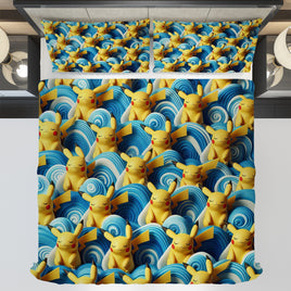 Pokemon Bedding 3D Pikachu Cute Sleep Wave Bed Linen For Bedroom - Bedding Set & Quilt Set - Lusy Store LLC