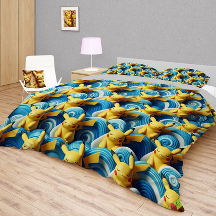 Pokemon Bedding 3D Pikachu Cute Sleep Wave Bed Linen For Bedroom - Bedding Set & Quilt Set - Lusy Store LLC