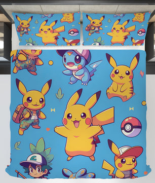 Pokemon Bedding Cute Cartoon Graphics Pikachu Bed Linen For Bedroom - Bedding Set & Quilt Set - Lusy Store LLC