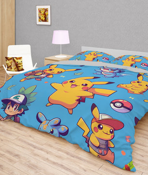 Pokemon Bedding Cute Cartoon Graphics Pikachu Bed Linen For Bedroom - Bedding Set & Quilt Set - Lusy Store LLC