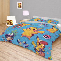 Pokemon Bedding Cute Cartoon Graphics Pikachu Bed Linen For Bedroom - Bedding Set & Quilt Set - Lusy Store LLC