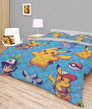 Pokemon Bedding Cute Cartoon Graphics Pikachu Bed Linen For Bedroom - Bedding Set & Quilt Set - Lusy Store LLC