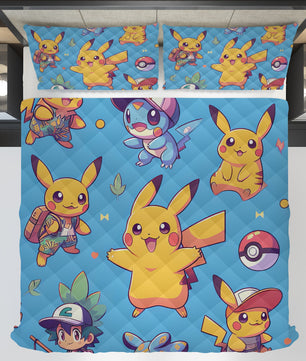 Pokemon Bedding Cute Cartoon Graphics Pikachu Bed Linen For Bedroom - Bedding Set & Quilt Set - Lusy Store LLC