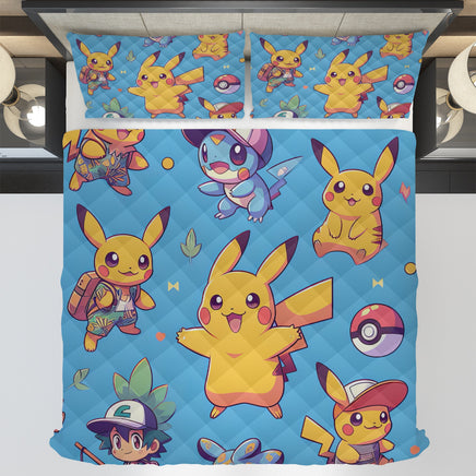 Pokemon Bedding Cute Cartoon Graphics Pikachu Bed Linen For Bedroom - Bedding Set & Quilt Set - Lusy Store LLC