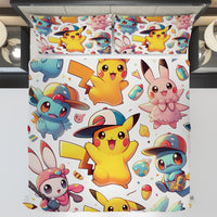 Pokemon Bedding Funny Cartoon Graphics Pikachu Bed Linen For Bedroom - Bedding Set & Quilt Set - Lusy Store LLC