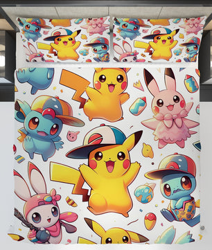 Pokemon Bedding Funny Cartoon Graphics Pikachu Bed Linen For Bedroom - Bedding Set & Quilt Set - Lusy Store LLC
