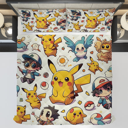 Pokemon Bedding Funny Cartoon Graphics Pikachu Bed Linen For Bedroom - Bedding Set & Quilt Set - Lusy Store LLC