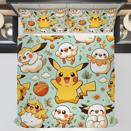 Pokemon Bedding Funny Cartoon Graphics Pikachu Bed Linen For Bedroom - Bedding Set & Quilt Set - Lusy Store LLC