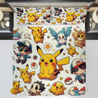 Pokemon Bedding Funny Cartoon Graphics Pikachu Bed Linen For Bedroom - Bedding Set & Quilt Set - Lusy Store LLC
