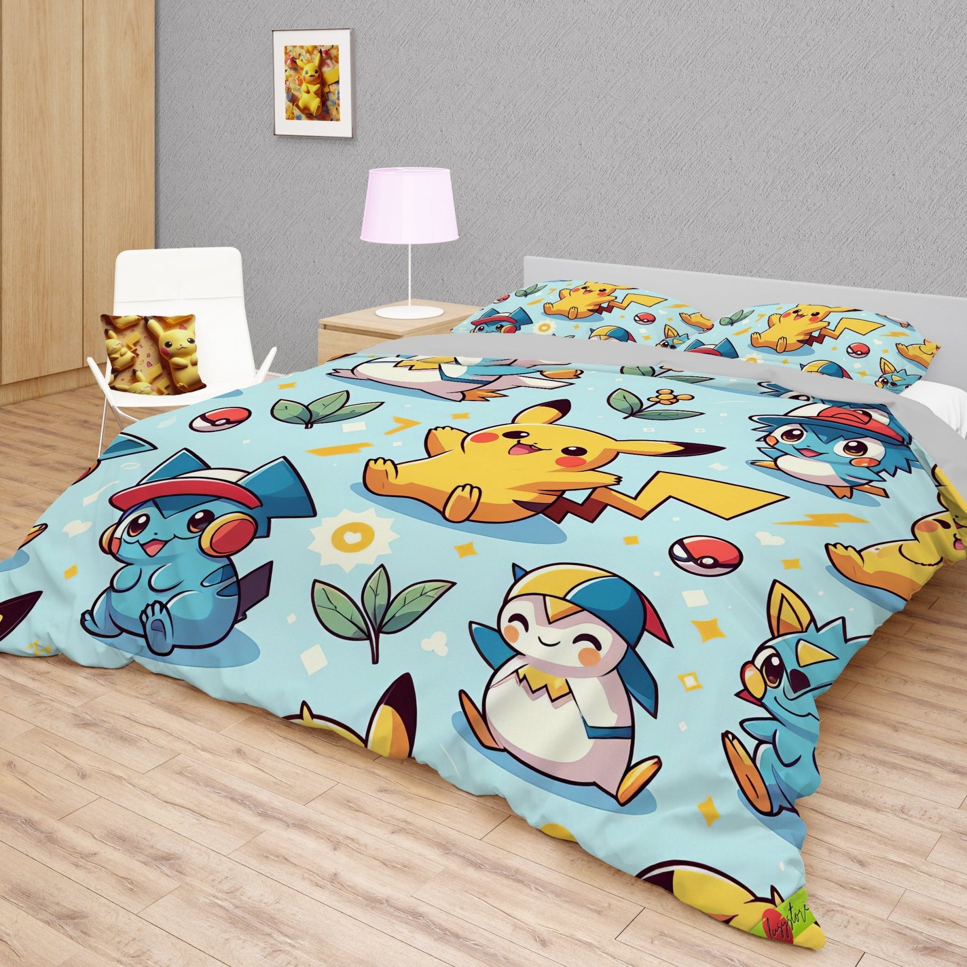 Pokemon Bedding Funny Cartoon Graphics Pikachu Bed Linen For Bedroom - Bedding Set & Quilt Set - Lusy Store LLC